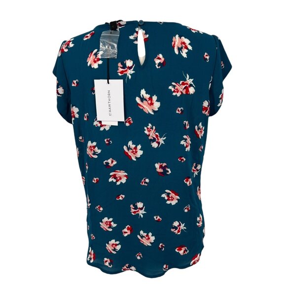 41 Hawthorn Floral Cap Sleeve Blouse Teal Blue Red Size Petite Small NWT - Picture 6 of 9
